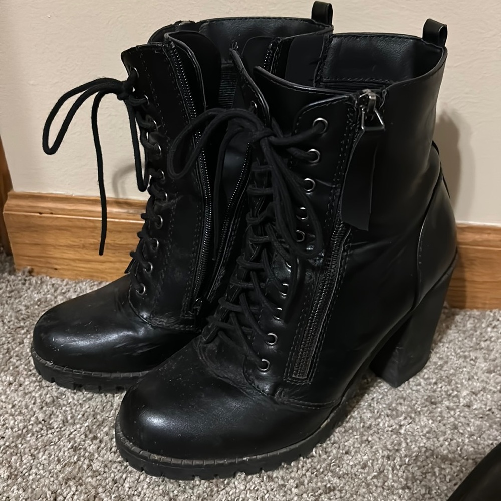 Heeled Black Moto-Style Bootie